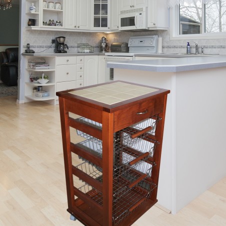 Carrello Vesuvio Noce 82x38x48 cm portafrutta da cucina in legno faggio MAS019