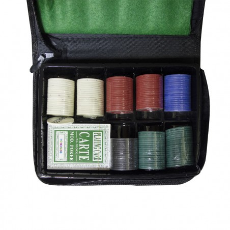 Set poker in astuccio da viaggio 150 fiches 1 mazzo di carte e tappeto CASINO'