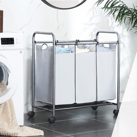 Carrello Porta oggetti e biancheria 3 sacchi rimovibili e rotelle Ceste Bucato