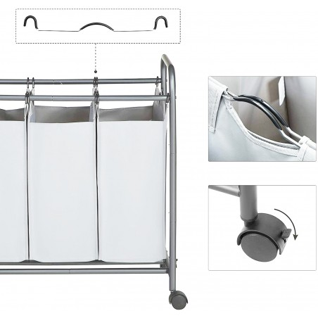 Carrello Porta oggetti e biancheria 3 sacchi rimovibili e rotelle Ceste Bucato