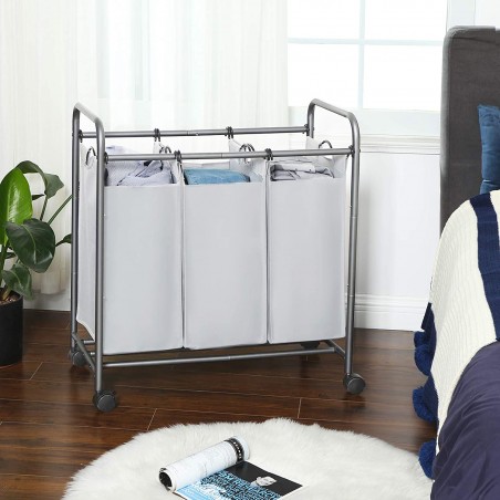 Carrello Porta oggetti e biancheria 3 sacchi rimovibili e rotelle Ceste Bucato