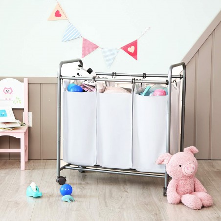 Carrello Porta oggetti e biancheria 3 sacchi rimovibili e rotelle Ceste Bucato