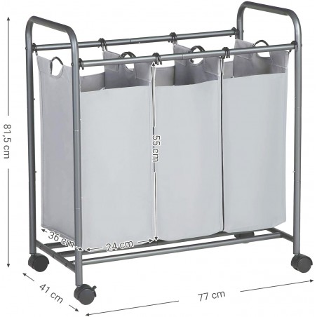 Carrello Porta oggetti e biancheria 3 sacchi rimovibili e rotelle Ceste Bucato