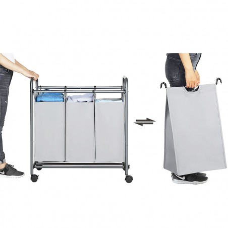 Carrello Porta oggetti e biancheria 3 sacchi rimovibili e rotelle Ceste Bucato