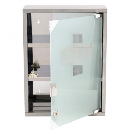 Armadietto porta medicinali con chiave acciaio inox vetro satinato 30x12x45h cm