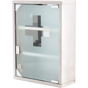 Armadietto porta medicinali con chiave acciaio inox vetro...