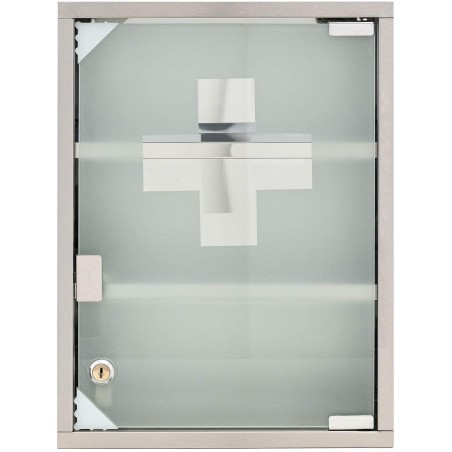 Armadietto porta medicinali con chiave acciaio inox vetro satinato 30x12x45h cm