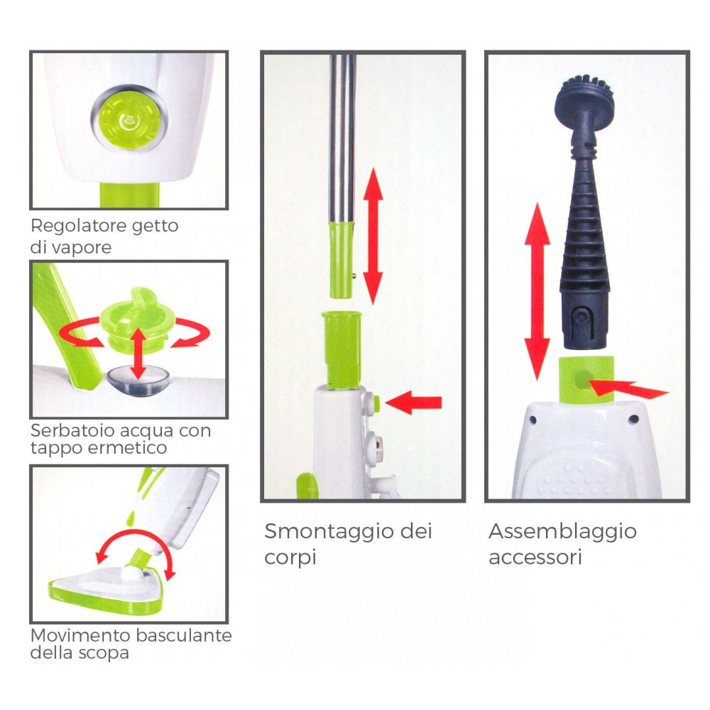 Scopa a vapore elettrica steam cleaner 1500 watt sterilizzatore per pavimenti con 2 panni in microfibra