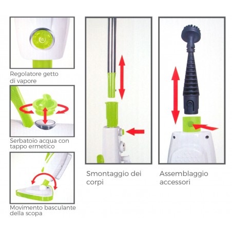 Scopa a vapore elettrica steam cleaner 1500 watt sterilizzatore per pavimenti con 2 panni in microfibra