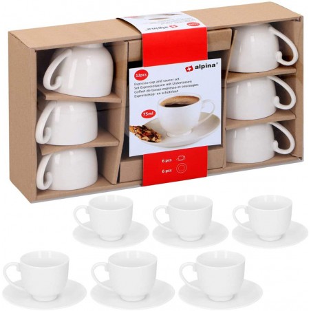 Set 12 pezzi tazzine e piattini per caffè espresso 853581 da 75 ml in porcellana