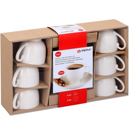 Set 12 pezzi tazzine e piattini per caffè espresso 853581 da 75 ml in porcellana