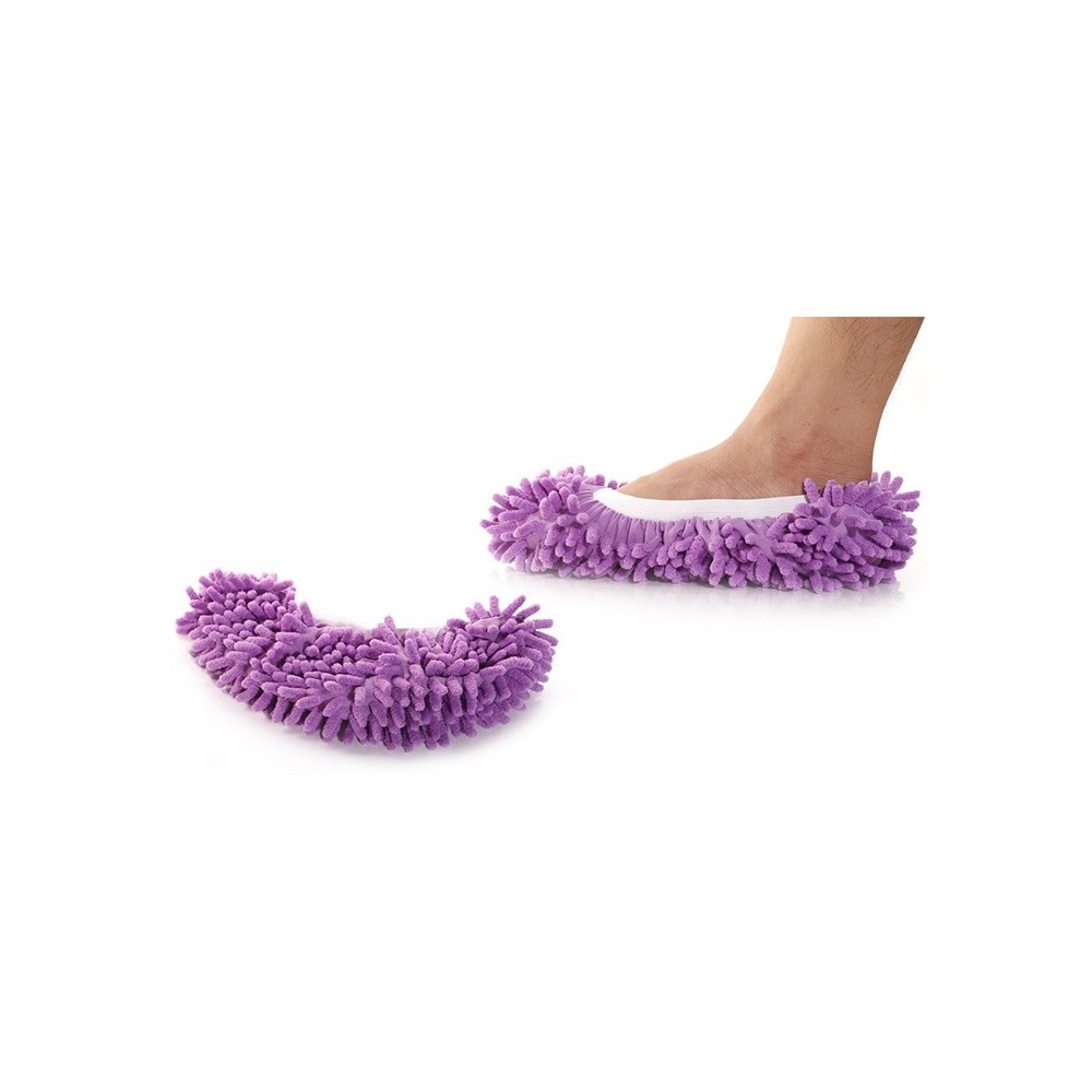 Image of Un paio di pantofole mop 2 in 1 in microfibra pulire camminando doppio utilizzo calzabile fino al 44 Viola