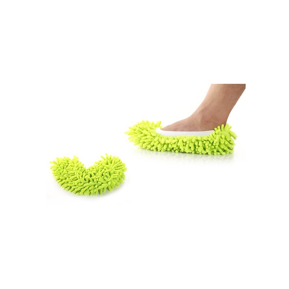 Image of Un paio di pantofole mop 2 in 1 in microfibra pulire camminando doppio utilizzo calzabile fino al 44 Verde
