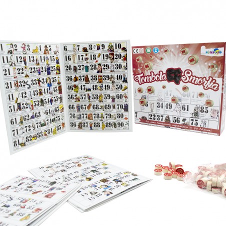 Tombola della smorfia napoletana 423192 con 90 numeri in legno e 48 cartelle