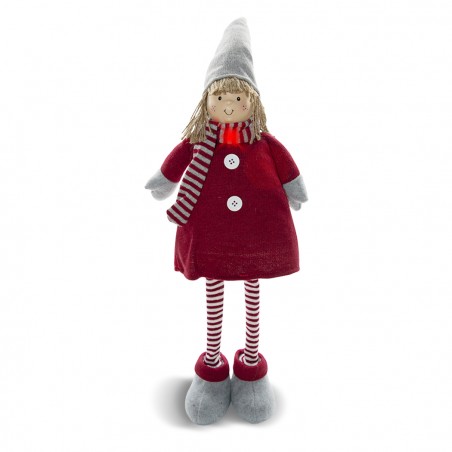 Bambina in poliestere 75h cm 368007 vestito rosso di Natale e luce nella sciarpa