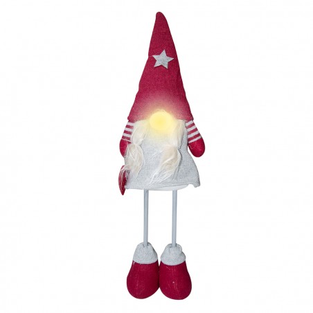 Gnomo in poliestere 50h cm 368006 decorazione con vestito rosso di Natale e luce