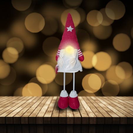 Gnomo in poliestere 50h cm 368006 decorazione con vestito rosso di Natale e luce