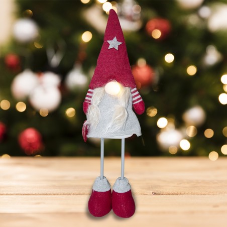 Gnomo in poliestere 50h cm 368006 decorazione con vestito rosso di Natale e luce