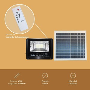 Faro led con ricarica solare 40W impermeabile IP67... 2