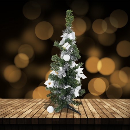 Albero di Natale da tavola 343636 verde e grigio 60H cm con decorazioni su rami