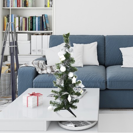 Albero di Natale da tavola 343636 verde e grigio 60H cm con decorazioni su rami