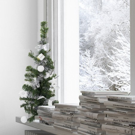 Albero di Natale da tavola 343636 verde e grigio 60H cm con decorazioni su rami
