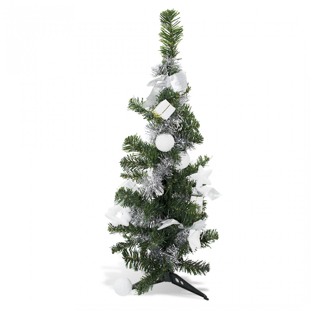 Albero di Natale da tavola 343636 verde e grigio 60H cm con decorazioni su rami