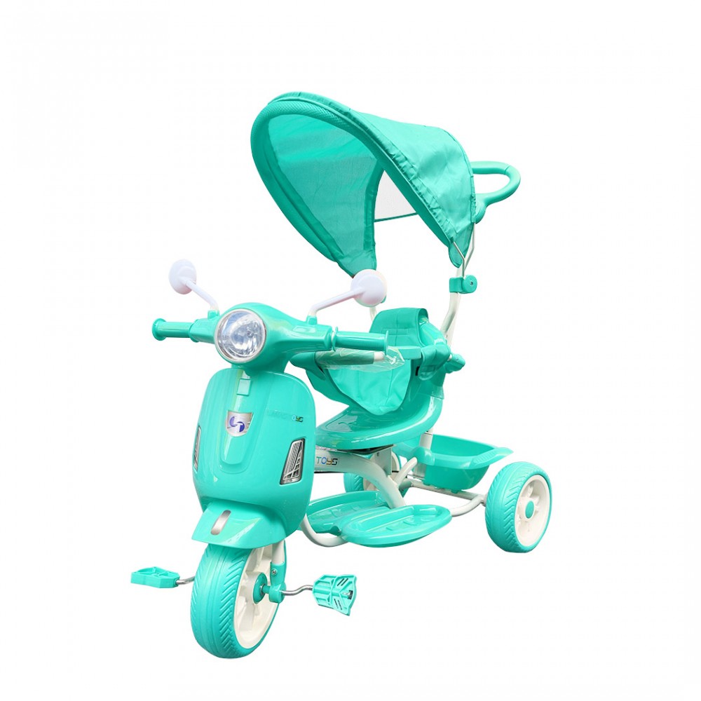 Image of Triciclo a spinta bambini LT916 doppio freno e sediolino girevole fronte mamma Verde Tiffany