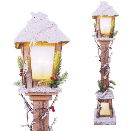 Lampione di Natale 662447 in legno lanterna innevata 61cm con luce led calda