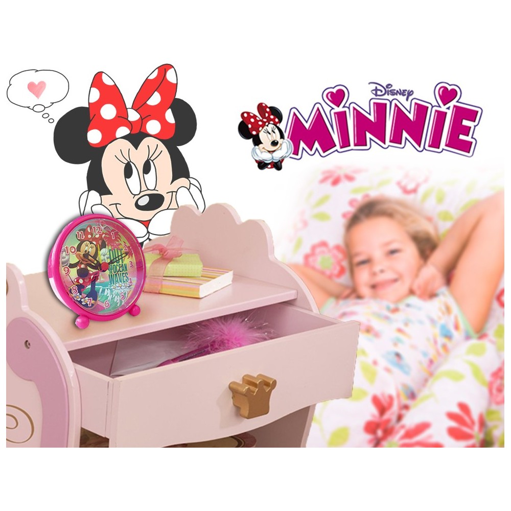 Orologio sveglia tonda da comodino MINNIE MOUSE 9 cm decorata con la graziosa Minnie con piedini WD16051
