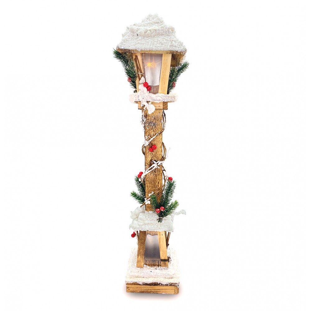 Lampione di Natale 662447 in legno lanterna innevata 61cm con luce led calda
