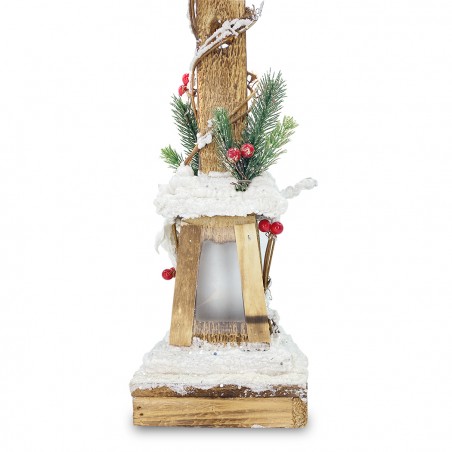 Lampione di Natale 662447 in legno lanterna innevata 61cm con luce led calda