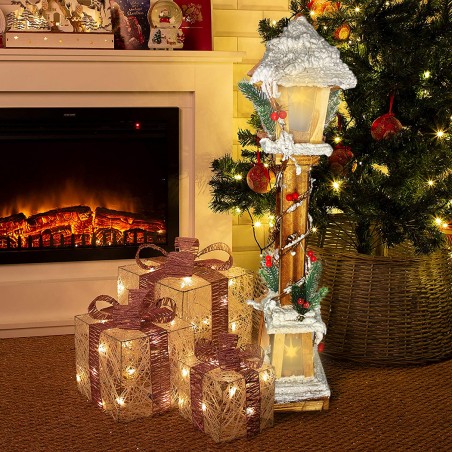 Lampione di Natale 662447 in legno lanterna innevata 61cm con luce led calda