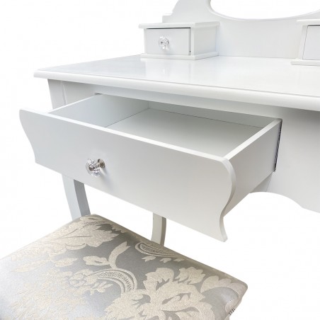 Specchiera consolle 398004 comò con sgabello toeletta per il trucco 3 cassetti