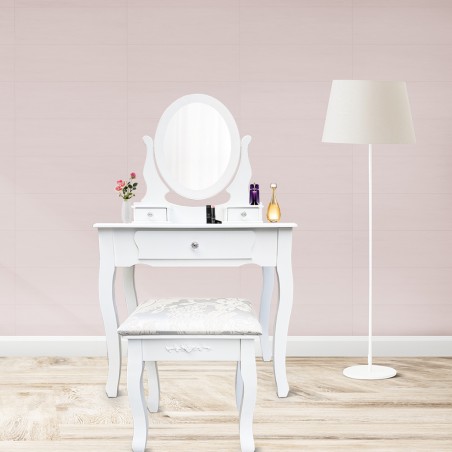 Specchiera consolle 398004 comò con sgabello toeletta per il trucco 3 cassetti