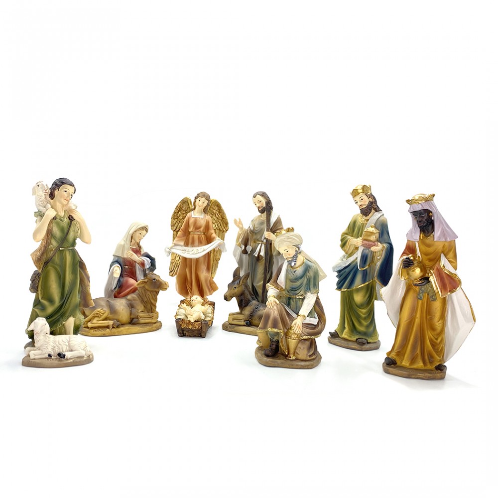 Nativita' per presepe 277948 con 11 personaggi in resina decorazione natalizia