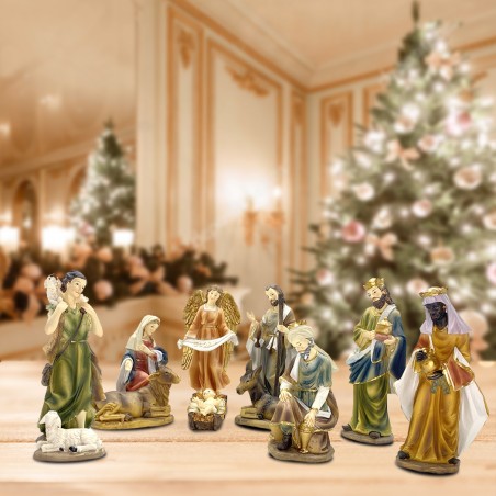 Nativita' per presepe 277948 con 11 personaggi in resina decorazione natalizia