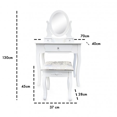 Specchiera consolle 398004 comò con sgabello toeletta per il trucco 3 cassetti