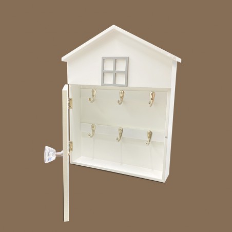 Cassetta porta chiavi 144234 in legno bianco 24 x 6 x 29.5 cm con 6 gancetti