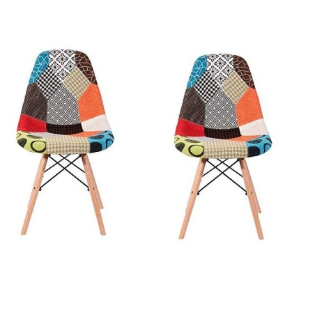 Set di 2 Sedie Fantasy in tessuto Patchwork 48x54x85cm con gambe in legno