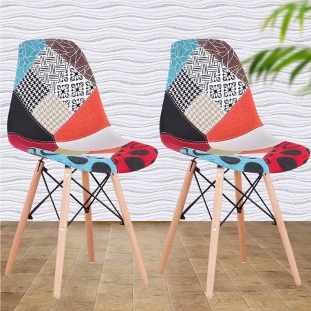 Set di 2 Sedie Fantasy in tessuto Patchwork 48x54x85cm con gambe in legno