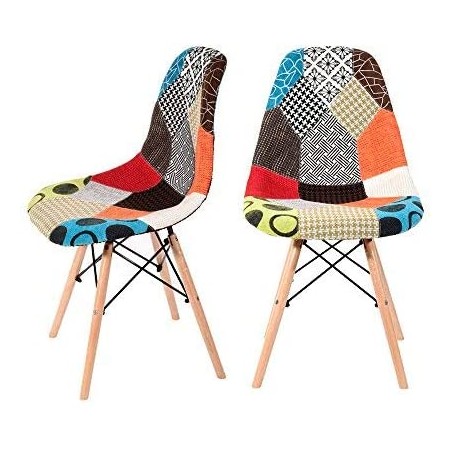 Set di 2 Sedie Fantasy in tessuto Patchwork 48x54x85cm con gambe in legno