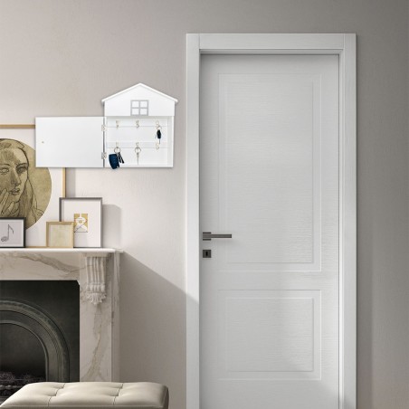 Cassetta porta chiavi 144234 in legno bianco 24 x 6 x 29.5 cm con 6 gancetti