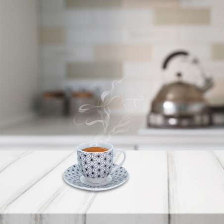 Set 6 tazzine da caffe' con piattino mod. ASTRO 270052 di porcellana bianca