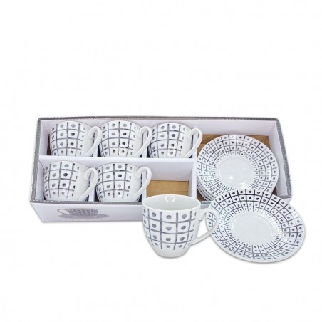 Set 6 tazzine da caffe' con piattino mod. TRIS 270044 di porcellana bianca