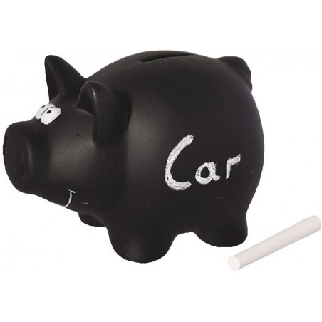 Salvadanaio in ceramica 370104 porta monete maialino nero con gesso per scrivere