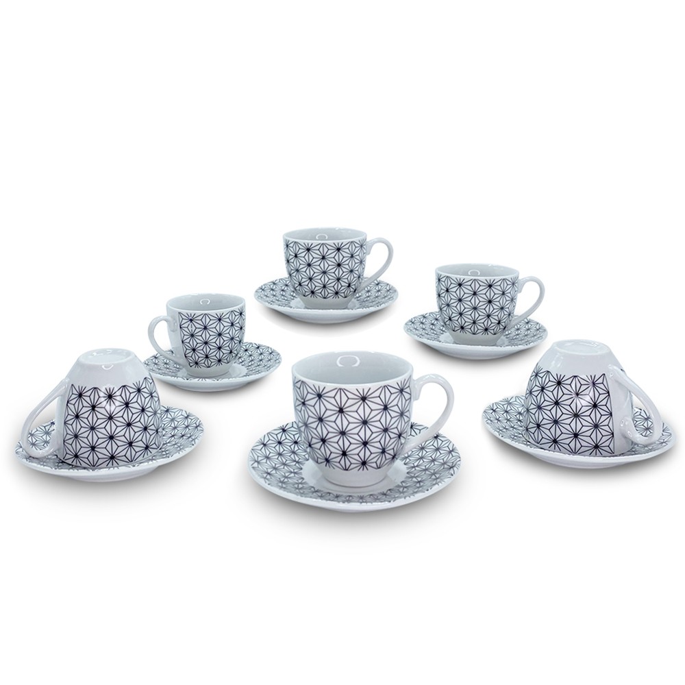 Set 6 tazzine da caffe' con piattino mod. ASTRO 270052 di porcellana bianca