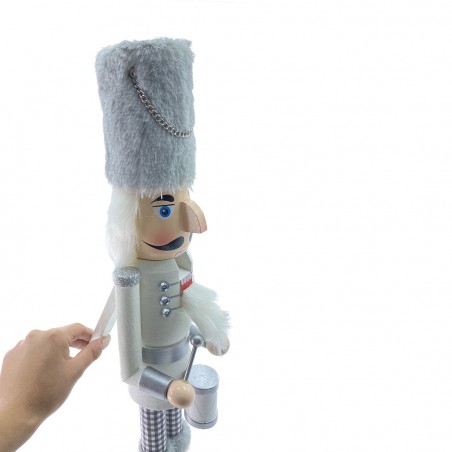 Schiaccianoci 6107113 soldato in legno Bianco da 55 cm con decorazioni e tamburo