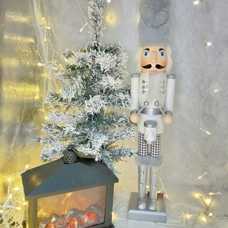 Schiaccianoci 6107113 soldato in legno Bianco da 55 cm con decorazioni e tamburo