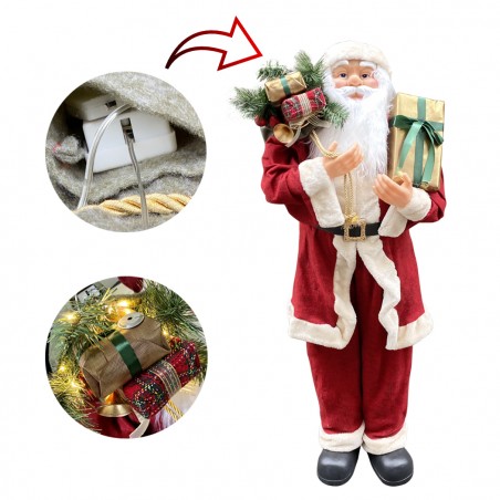 Babbo Natale gigante 120 cm 144114 con borsa addobbo natalizio con suoni e luci